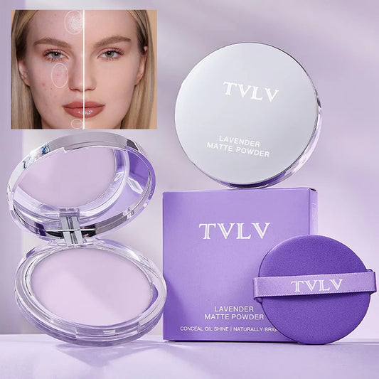 Lavender Pressed Powder Matte Powder Lasting Oil Control Full Coverage Face Compact Setting Powder Makeup Foundation Cosmetics- Free worldwide shipping