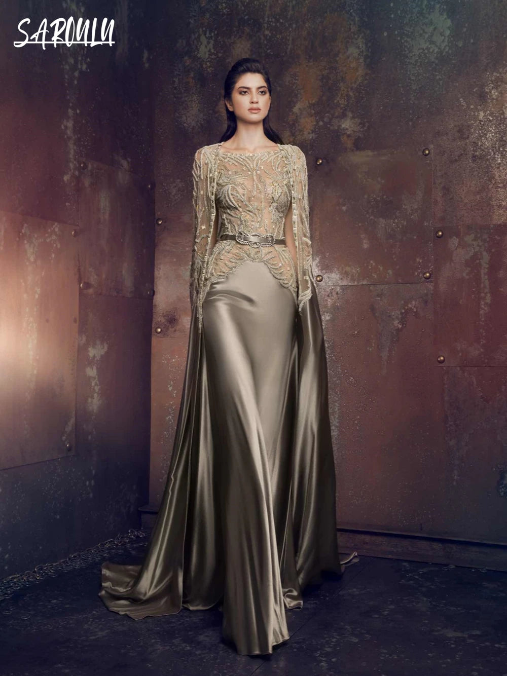 Vintage Boat Neck Evening Dress Beaded Appliques Celebrity Classic Long Sleeve Customized Prom Gown Vestidos De Novia- Free worldwide shipping