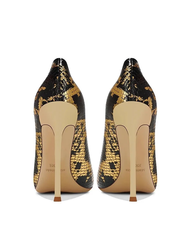 Snake Pattern Pointed Toe Slim Heel