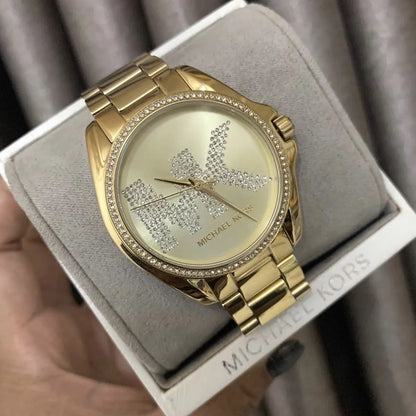 Michael Kors Women’s Quartz Stainless Steel Gold Dial 43mm Watch MK6555- free worldwide shipping