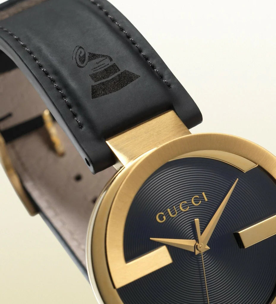 Gucci Men’s Swiss Made Quartz Black Leather Strap Black Dial - Shipping Free Worldwide